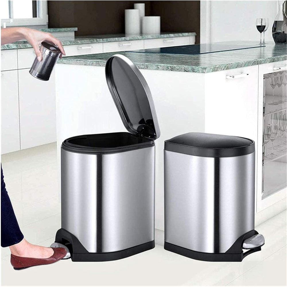Heavy Duty Rectangular Stainless Steel Trash Can With Lid & Pedal